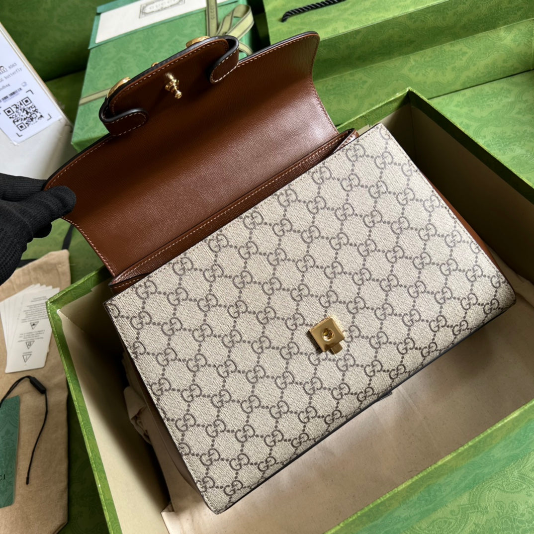 Gucci Horsebit 1955 Medium Ophidia and Brown Leather 29x20x13cm