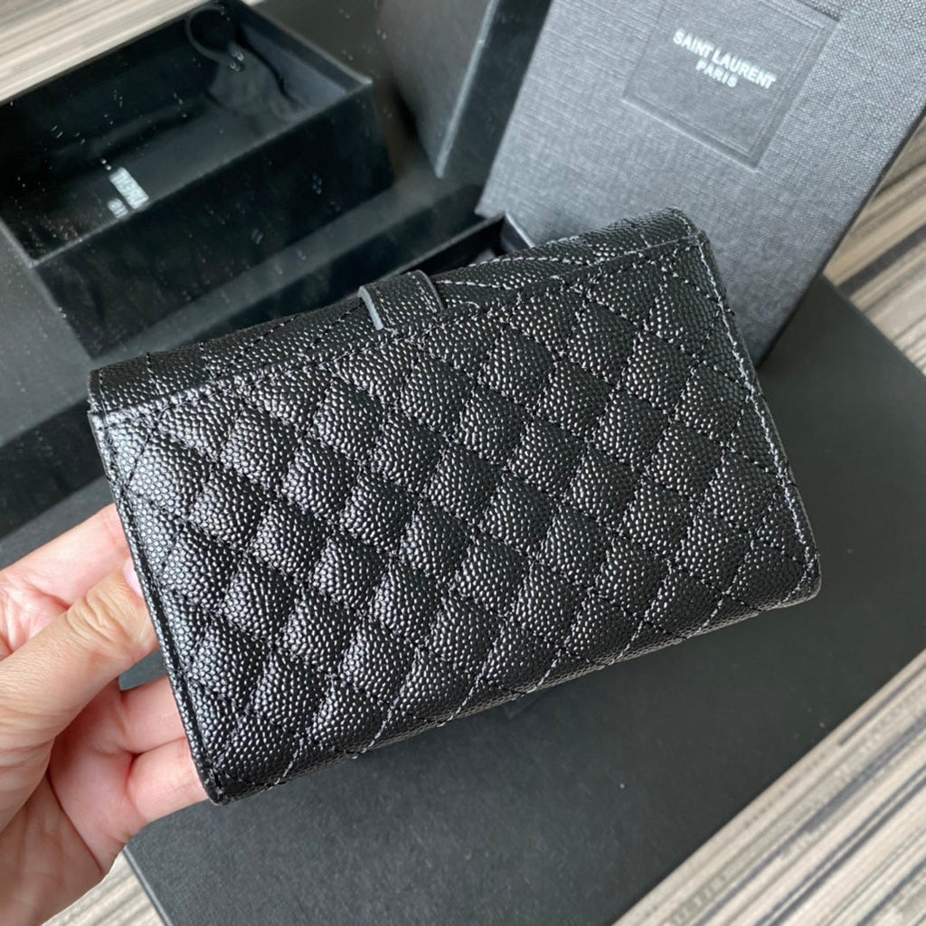 YSL Envelope Purse Beige Black A026KK 13.5cm